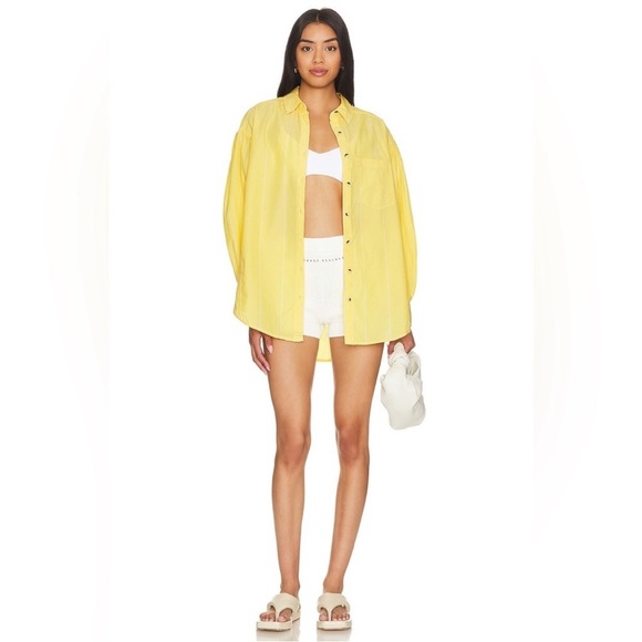 Free People Happy Hour Stripe Button Down Top Yellow Combo NWT - Picture 17 of 17